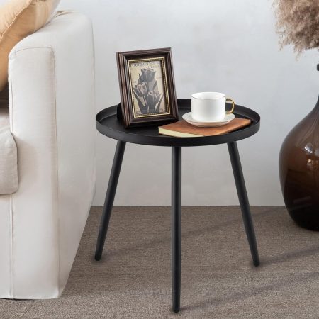 Matte black three-legged minimalist indoor mini storage side table